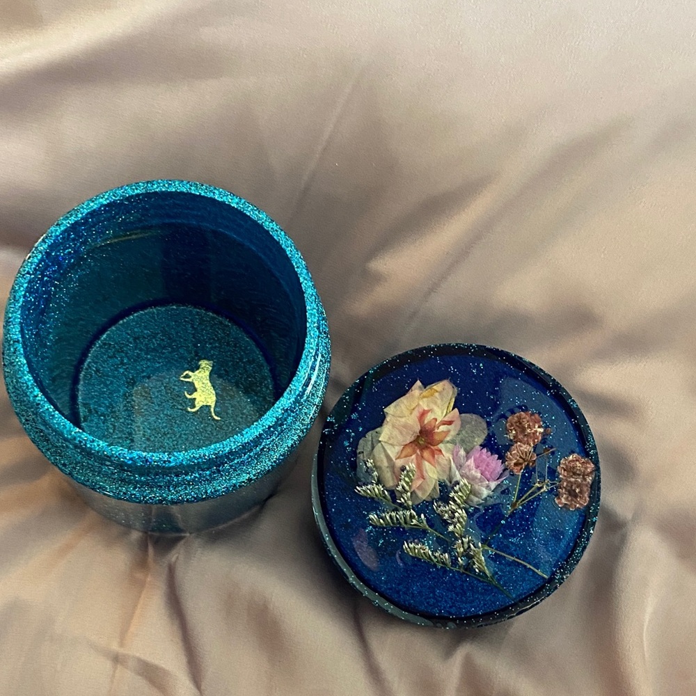Glittery Blue Floral Decorative Box - Picture 2 of 2